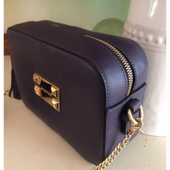 COPY - VALENTINO Babette Studded Leather Chain Strap Camera Bag Blackberry Purp… - Picture 4 of 16